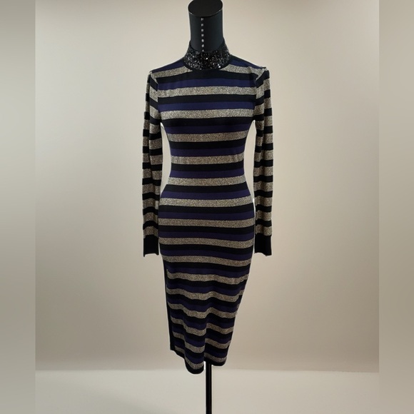 Eliza J Black and Gold Striped Long Sleeve Dress - Picture 7 of 7